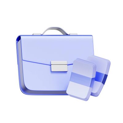 Blue briefcase with cards.