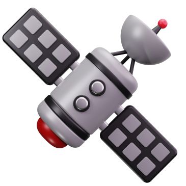3D illustration of a satellite with two panels and a red tip.
