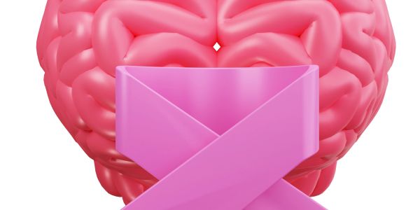 Pink brain with a pink ribbon symbol.