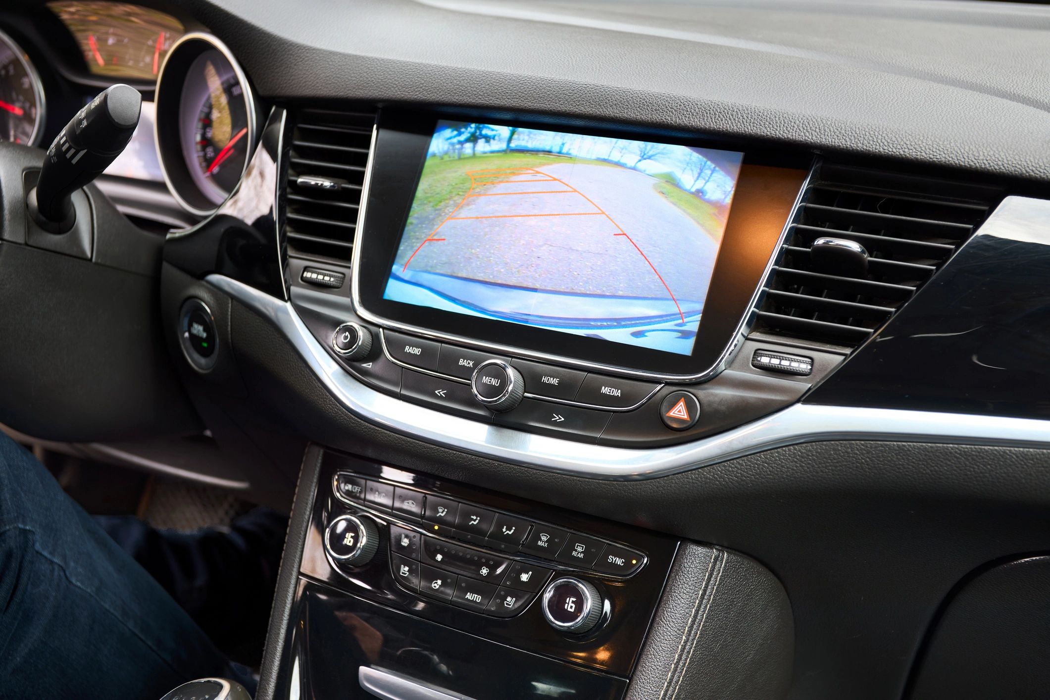 Backup camera view on a dashboard touchscreen