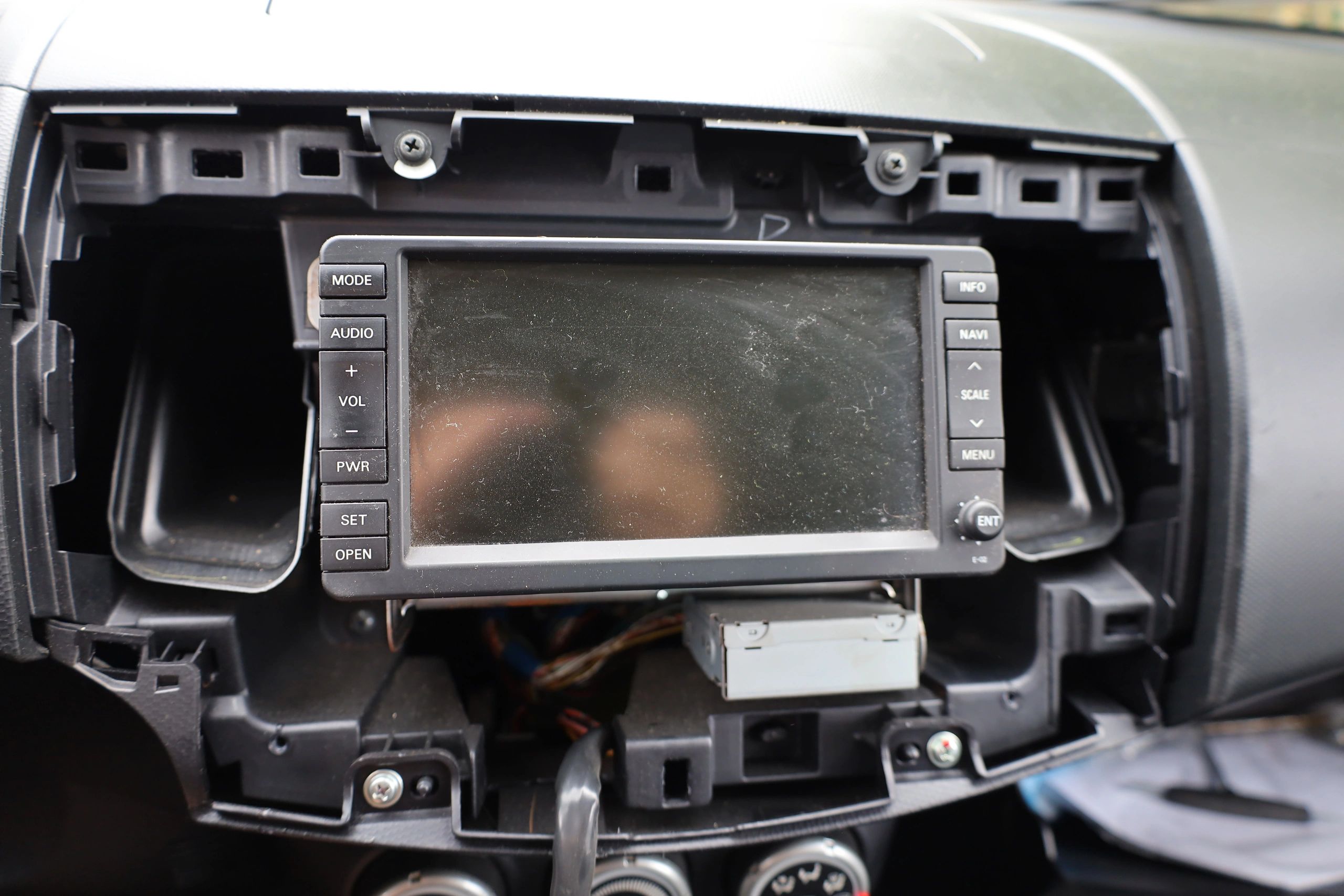 Dashboard opened up during a touchscreen radio installation