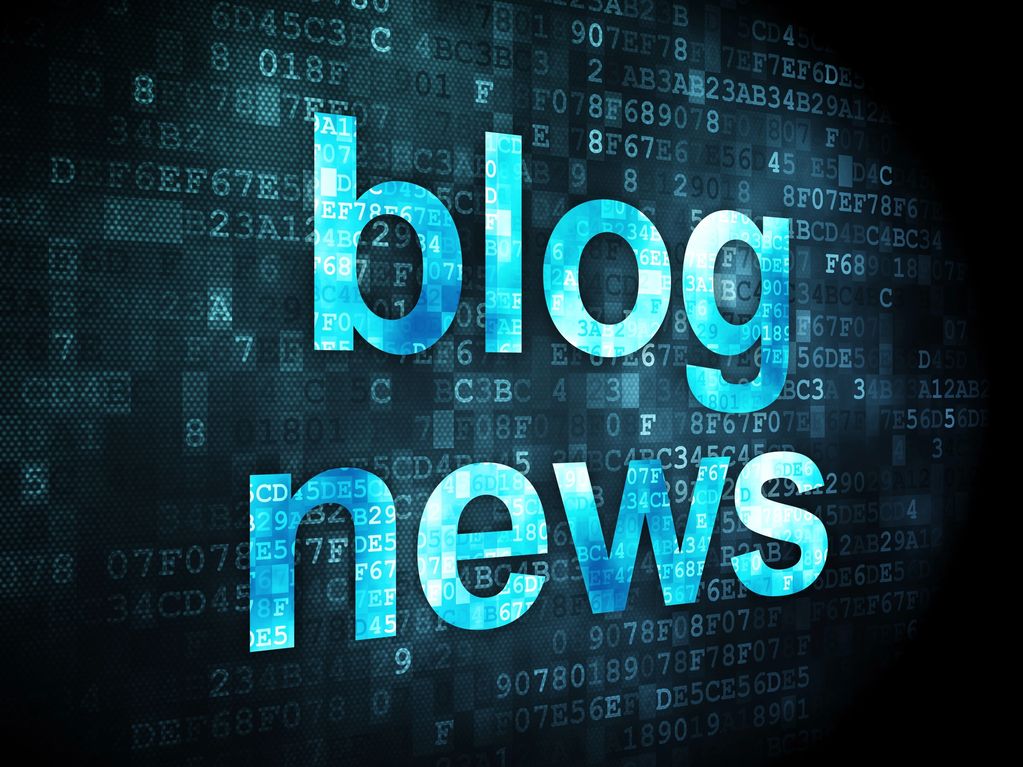The phrase 'blog news' in digital text style.