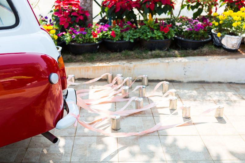 Wedding car with beautiful decorations