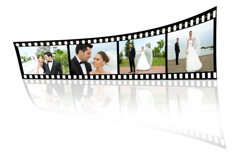 bride and groom in wedding album film strip - storyboard