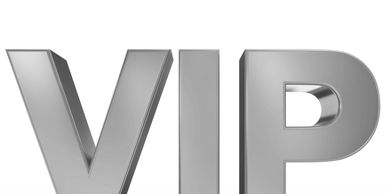 Golden 3D letters spelling VIP on white background.