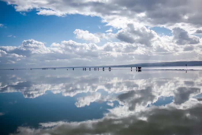 Friends and family take a wellbeing walk along West Kirby Marina in Wirral 