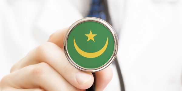 Stethoscope with Mauritania flag held by a doctor.