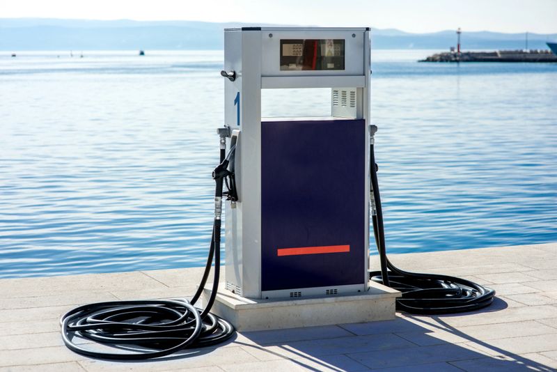 Gas station for ships and boats on the port