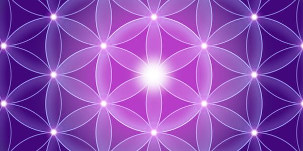 Glowing geometric pattern with radiant white points on a purple background.