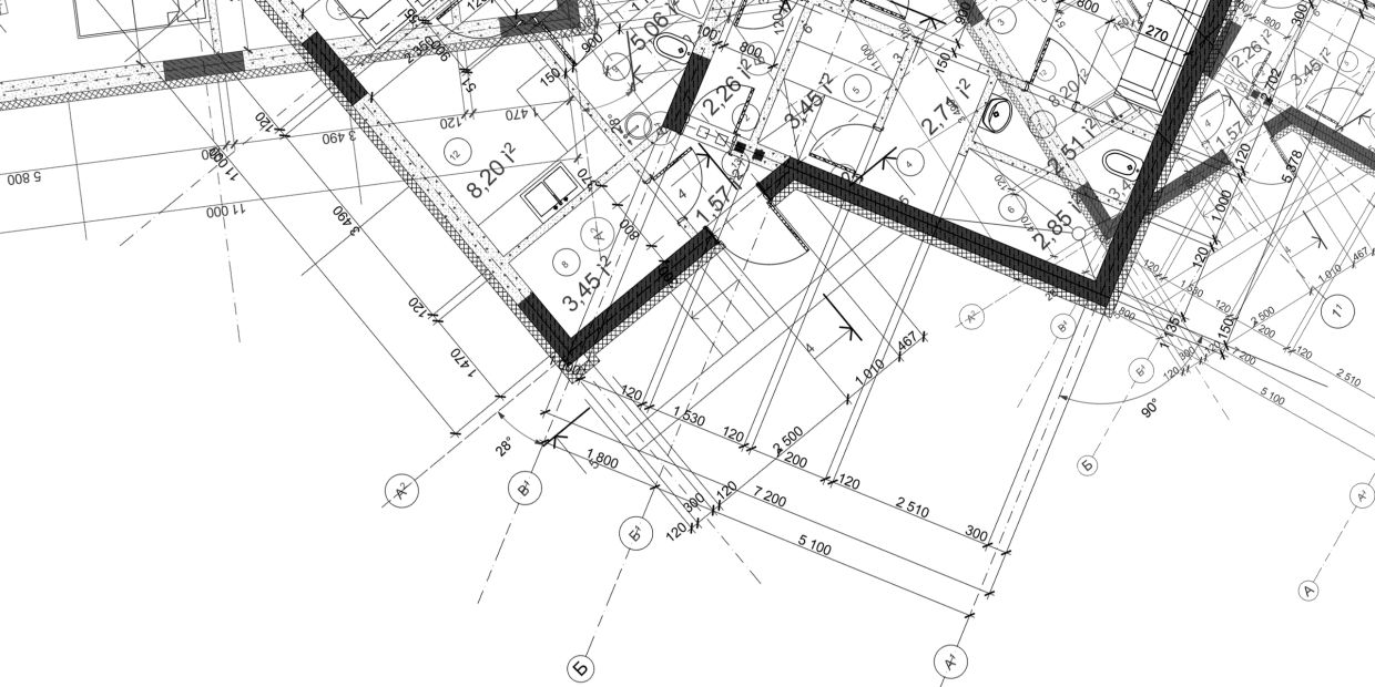 Architectural blueprint showing detailed building measurements and room layouts.
