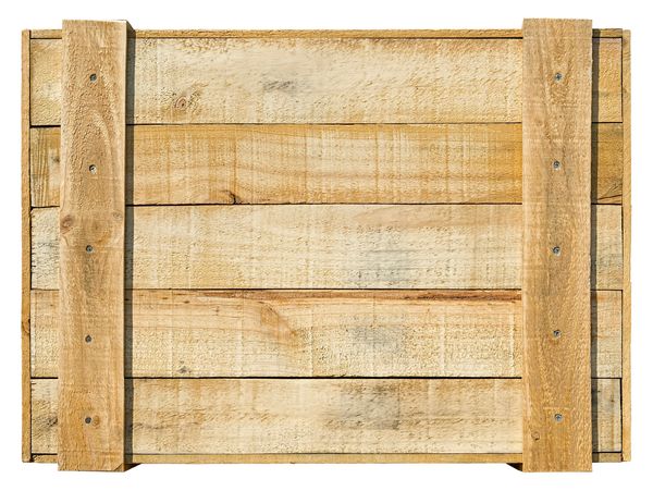 Top view of a wooden crate with visible planks and screws.