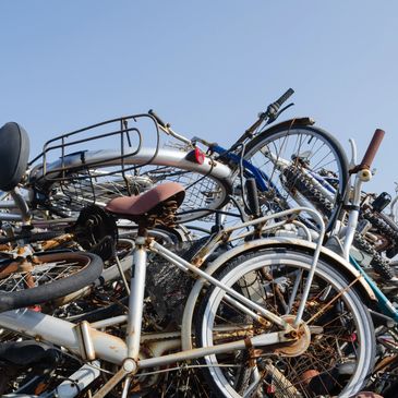 Pile of old damaged bikes