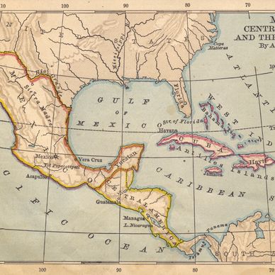 Vintage map of Central America and the Caribbean.