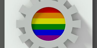 Gear with rainbow flag inside.