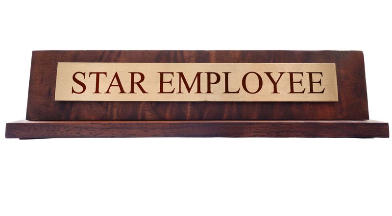 Star Employee wooden nameplate isolated on white