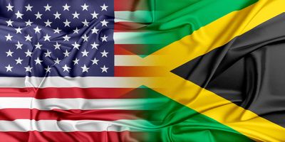 A blended flag combining the United States and Jamaica flags.