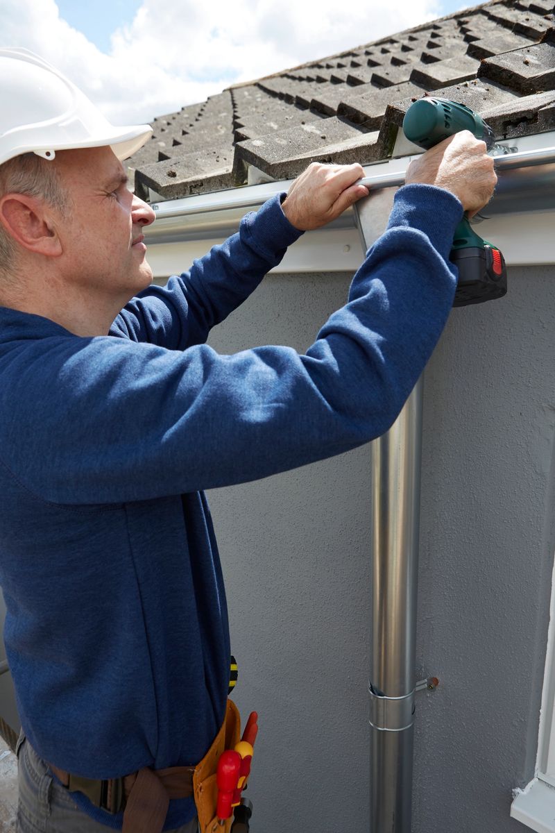 Workman Replacing Guttering On Exterior Of House