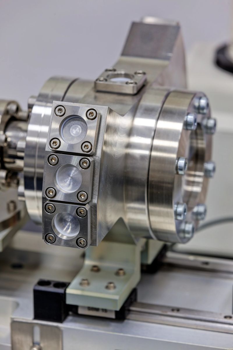 Detail of stainless steel machinery in physics laboratory