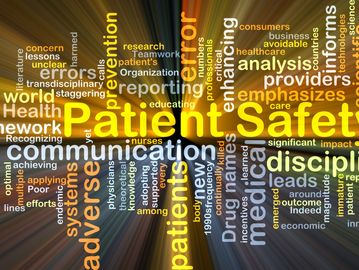 Word cloud highlighting themes of patient safety, communication, and medical errors.