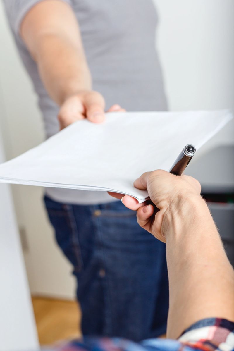 Handing over paperwork