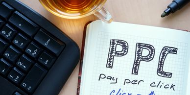 image of ppc written out with keyboard next to it representing las vegas ppc ads