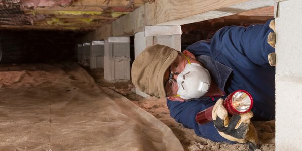 Home inspector checking crawlspace