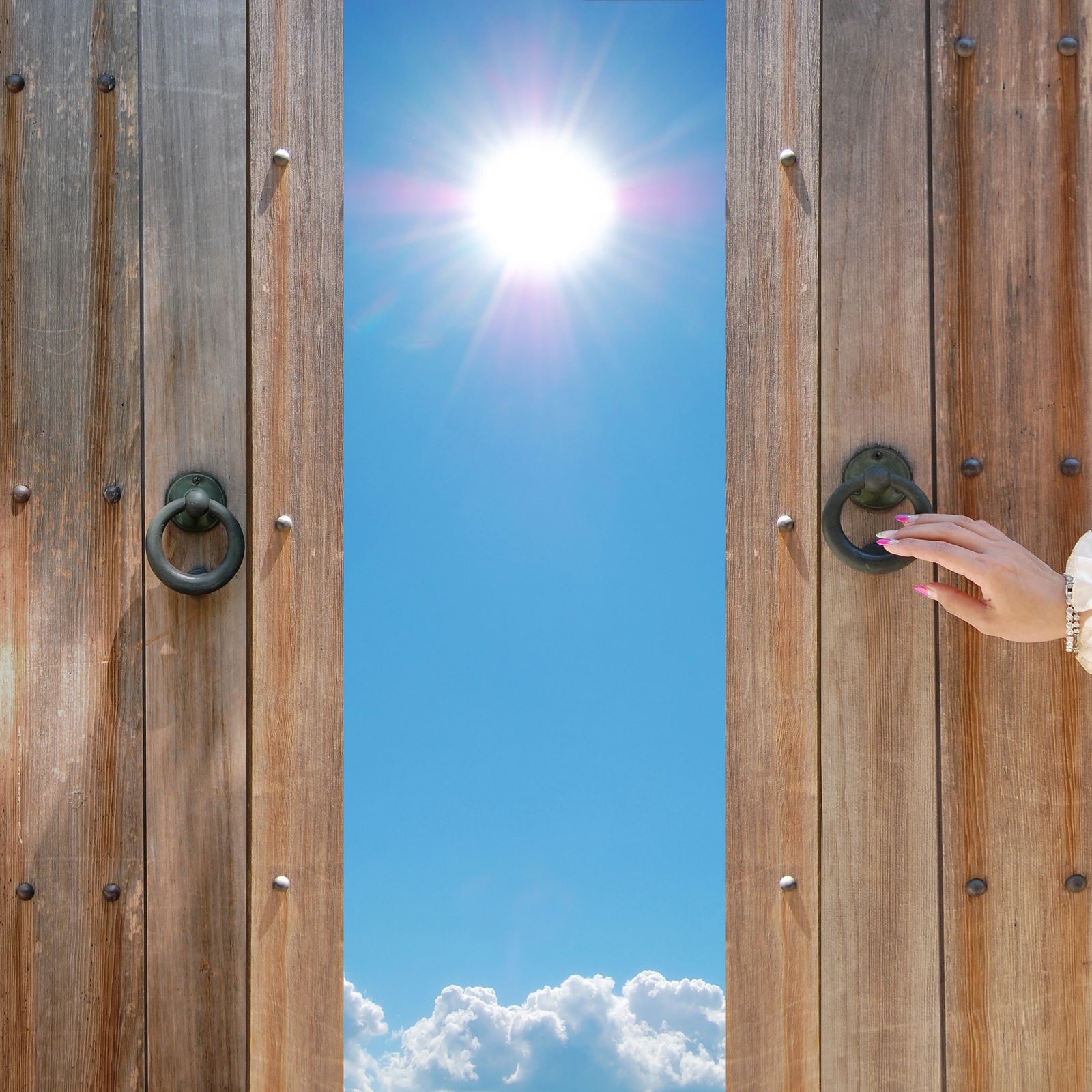 Blue sky and old door