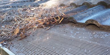Stainless steel micro-mesh gutter guard blocking leaves and pine needles on a roof in Algonquin, IL