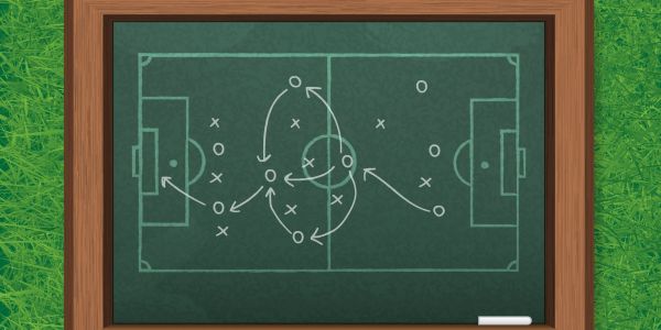 Soccer tactics drawn on a blackboard.