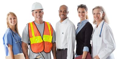 Group of professionals from different fields posing together.