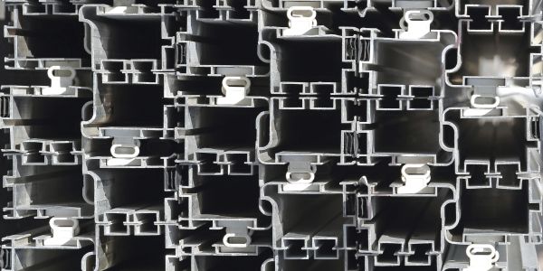 Stack of metal extrusion profiles.
