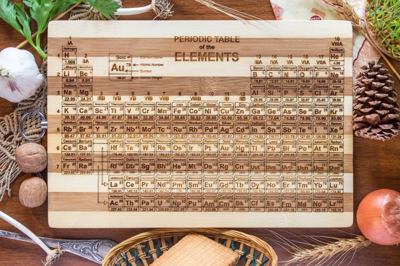 Periodic Table Engraved Bamboo Wood Cutting Board, Science Gift, Chemistry Teacher, Student, Kitchen, Art Graduation or Wedding Gift