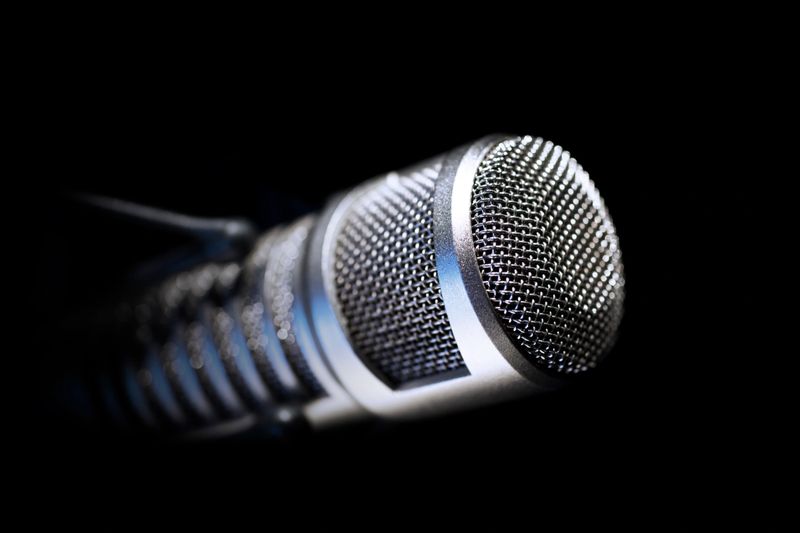Studio microphone. Professional microphone on black background.