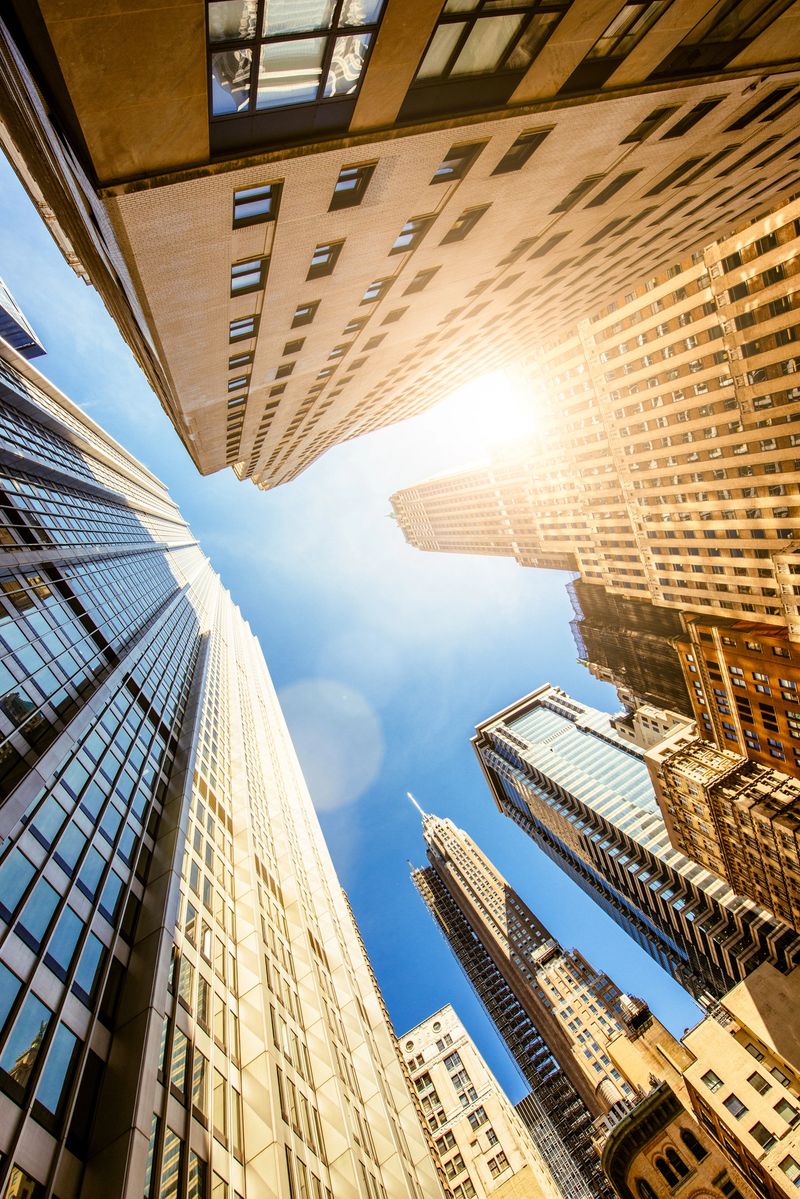 New York's Wall Street Banking Buildings from below