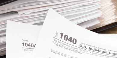 Close-up of U.S. 1040 individual income tax forms.