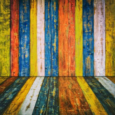 Colorful striped wooden wall and floor.