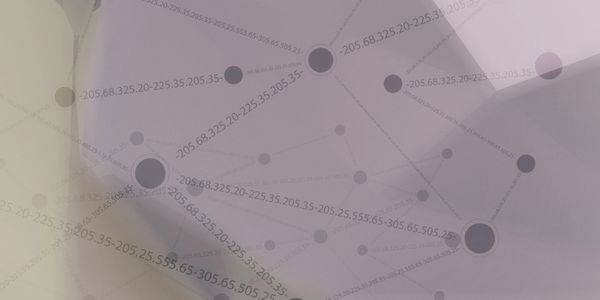 Abstract image with translucent gray circles and connecting lines on a gradient background.