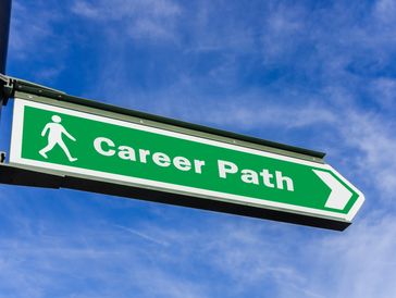 Green signpost reading 'Career Path' with a walking figure and arrow.