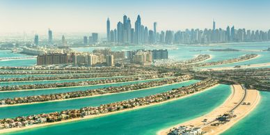 Palm Island, Dubai with the city skyline in the background