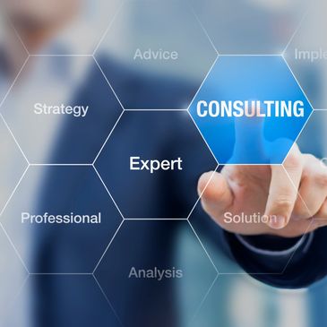 Businessman selecting consulting on a virtual screen.