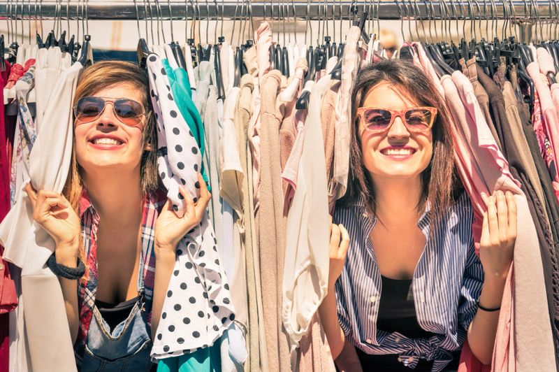 Women shopping at a clothing market