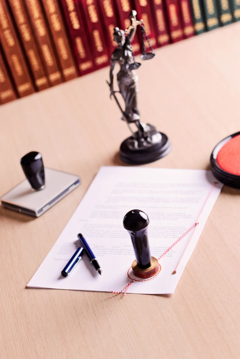 The document waiting for the signature of a notary. Notary work tools on the desk