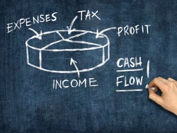 Expenses, tax, profit, income pie chart and Cash Flow! Written next to it