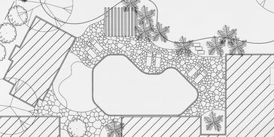 Black and white landscape design site plan drawing