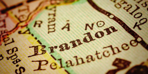 Close-up of Brandon on a vintage map.