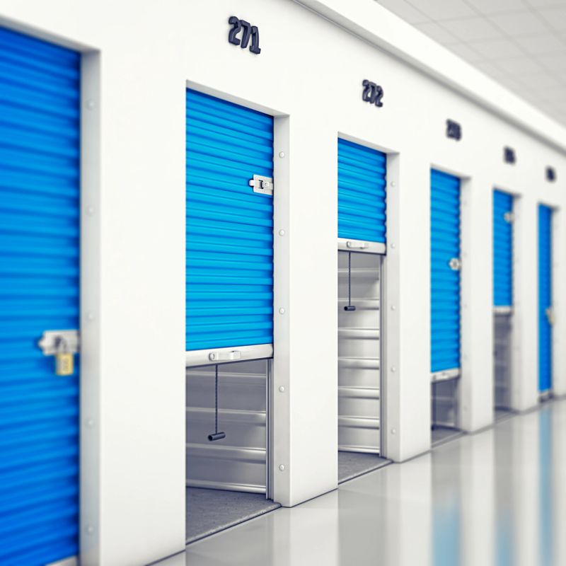 indoor self storage units with depth of field.