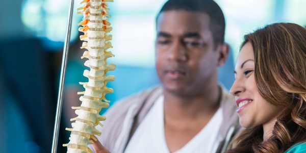 Professionals collaborating on spinal coding.