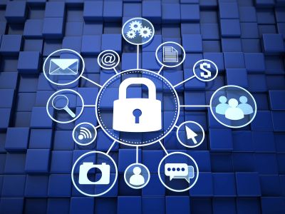 Digital security with lock and icons.