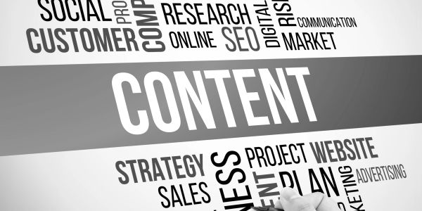 Word cloud focused on content marketing and SEO strategy.