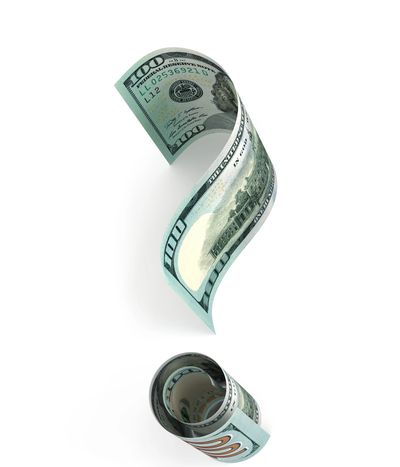 A hundred-dollar bill shaped like a question mark.